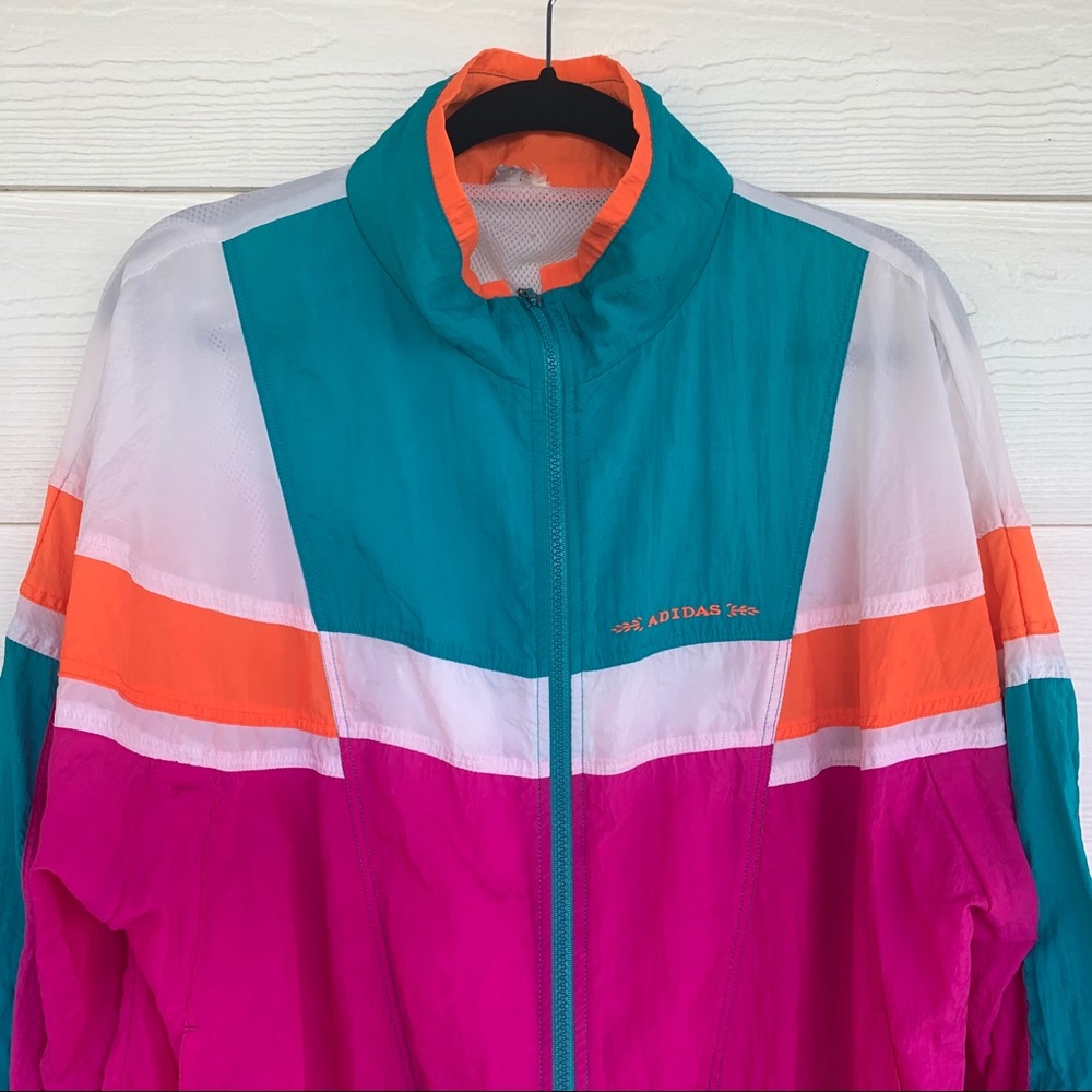Adidas Pink White Teal Vintage Windbreaker Size M